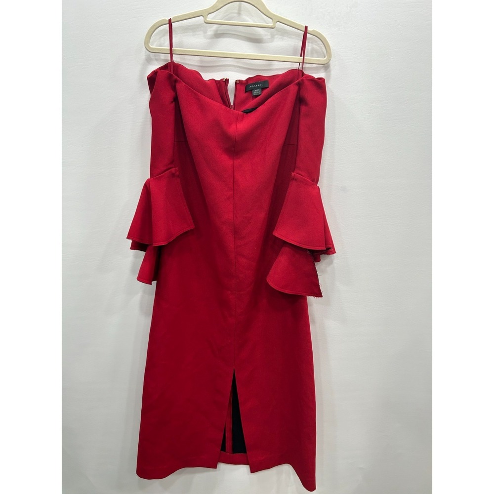 Ellery Satin Crepe Ruffle Sleeve Midi Dress Womens US 4‎ Strapless Evening Dress